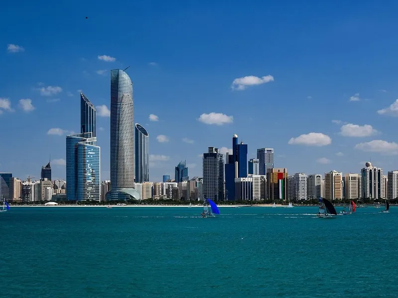 Abu Dhabi skyline across the water