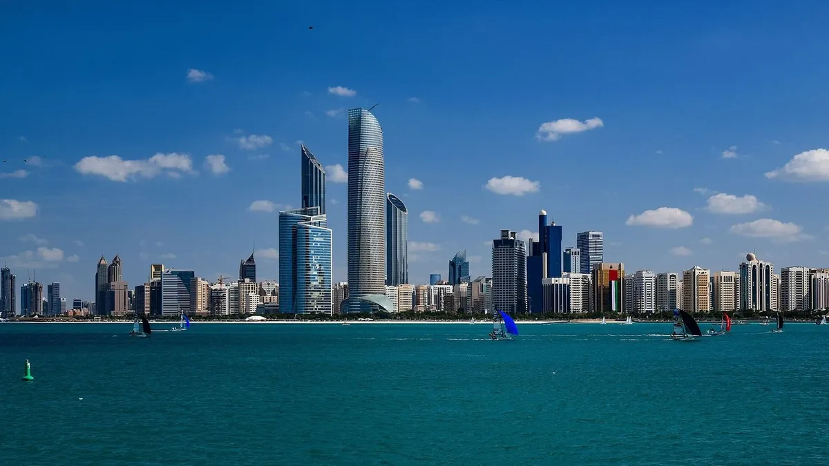 Abu Dhabi skyline across the water