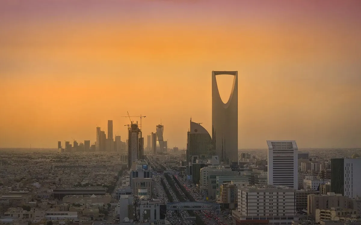 Riyadh skyline with Kingdom Centre at sunset