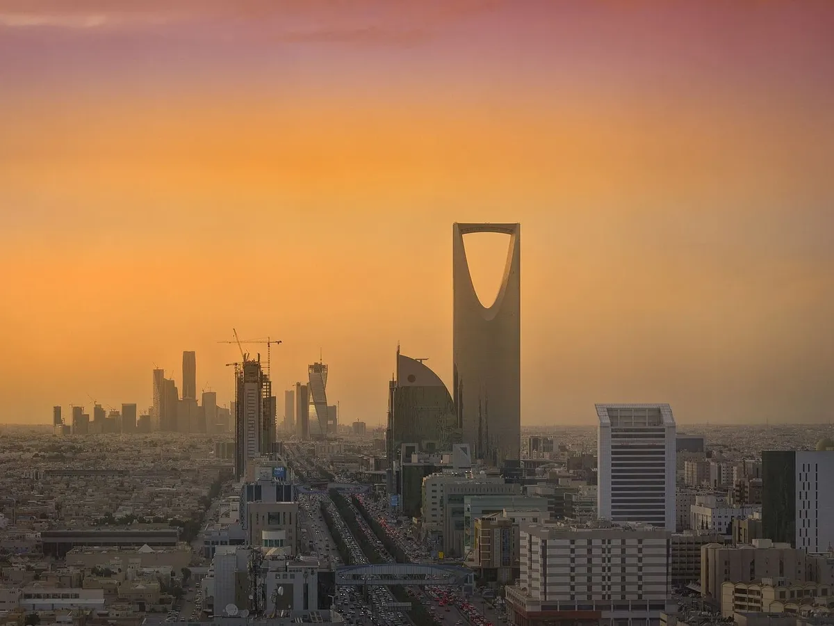 Riyadh skyline with Kingdom Centre at sunset