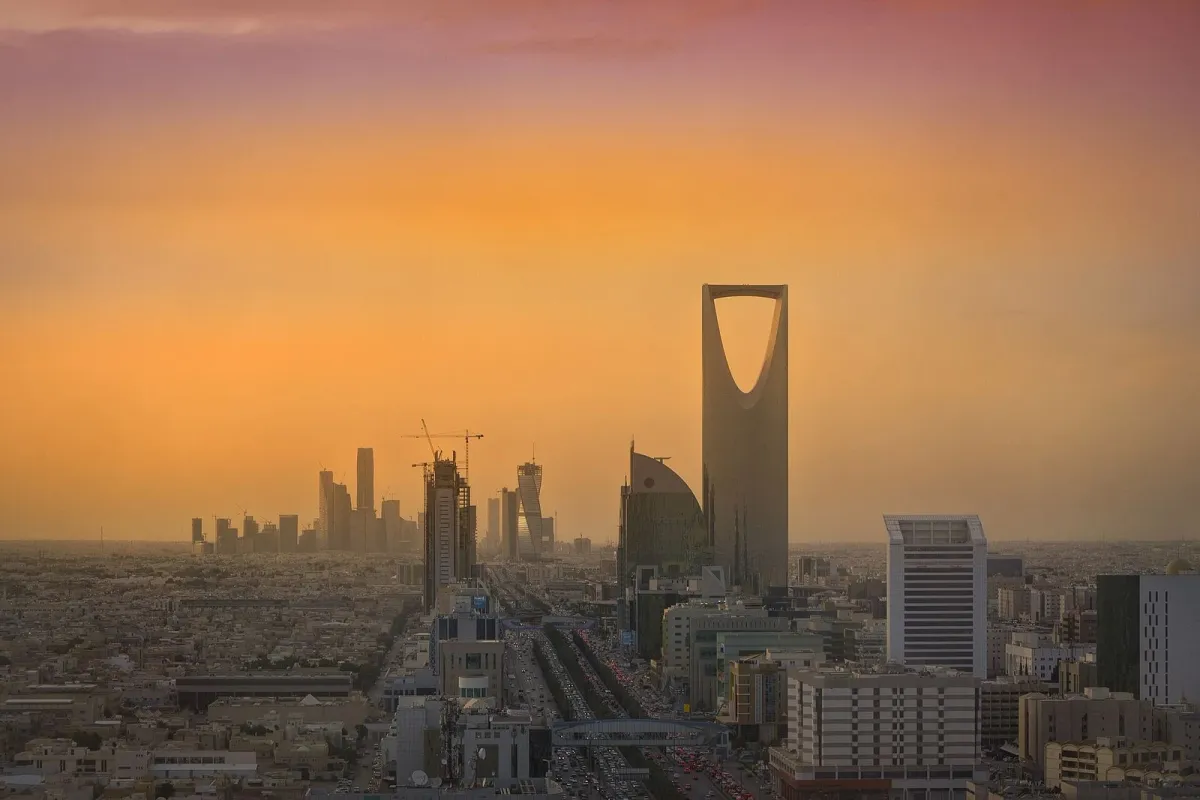 Riyadh skyline with Kingdom Centre at sunset