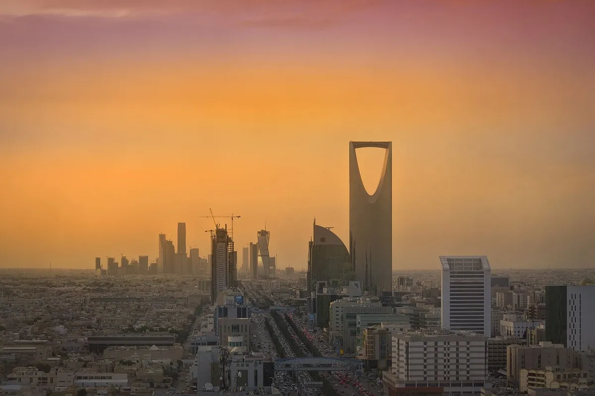 Riyadh skyline with Kingdom Centre at sunset